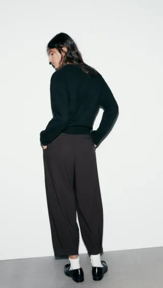 Pantalón cuadros Zara pinzas gris negro XS