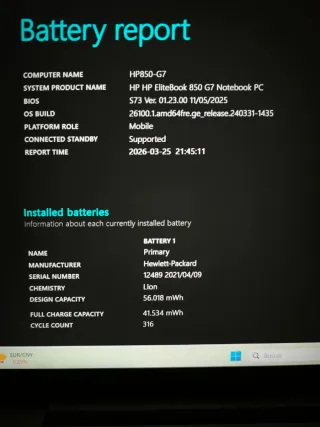 Batería HP +6h duración en informe Elitebook 850 G