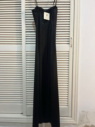 Vestido dress largo satén negro S con etiqueta