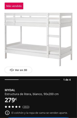 Estructura Litera MYDAL Ikea Blanca 90x200