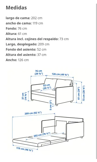 Sofá Cama Gris 2 Plazas