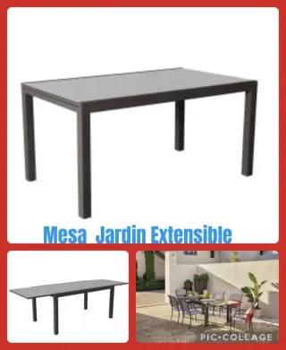 Mesa de jardín extensible cristal y metal