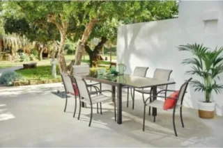 Mesa de jardín extensible cristal y metal