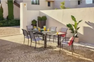 Mesa de jardín extensible cristal y metal