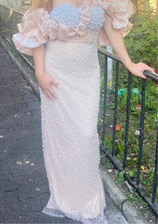 Vestido de fiesta rosa y plateado