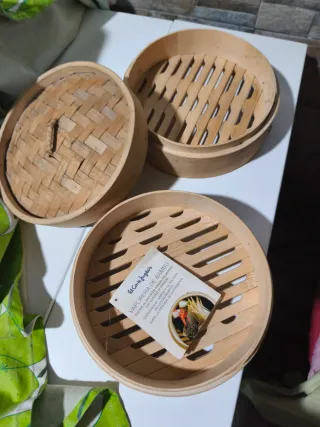 Vaporera doble de mimbre