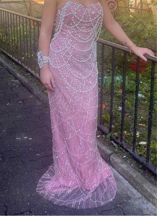 Vestido rosa boda gitana pedrería