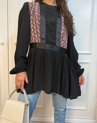 Túnica/Blusa Cirrone Jeans Preta Estampada