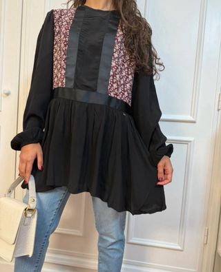 Túnica/Blusa Cirrone Jeans Preta Estampada