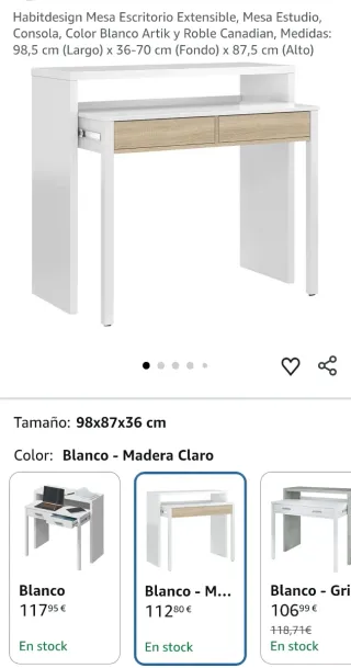 Escritorio extraíble blanco y roble