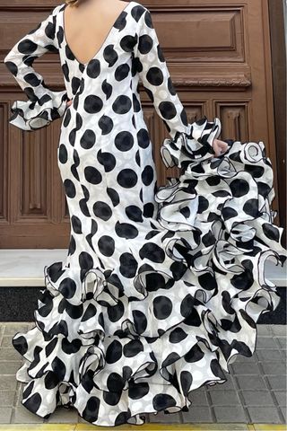 Traje de Flamenca Lunares Blanco y Negro T. 38/40