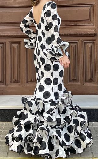 Traje de Flamenca Lunares Blanco y Negro T. 38/40