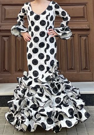 Traje de Flamenca Lunares Blanco y Negro T. 38/40