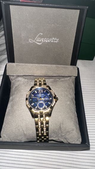 Reloj Lanscotte Dorado y Azul con Cristales