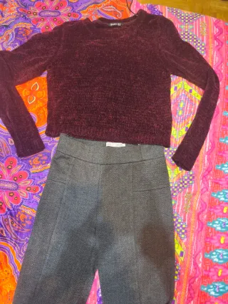 Conjunto legginGris y Jersey Burdeos talla s