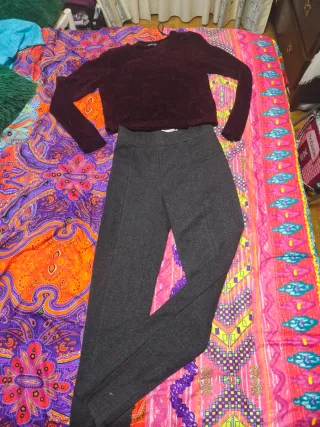 Conjunto legginGris y Jersey Burdeos talla s