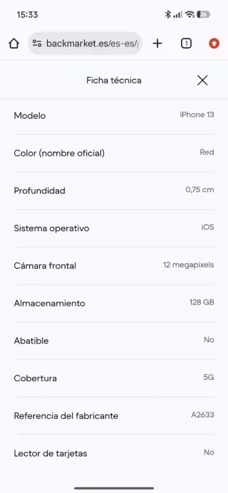 iPhone 13 Rojo + Funda Negra y Cable