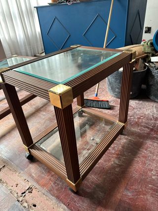 Mesa auxiliar madera y cristal