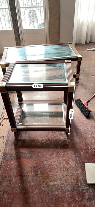 Mesa auxiliar madera y cristal