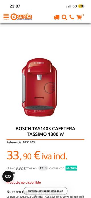 Cafetera Bosch TAS1403 Tassimo Roja