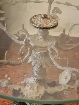 Mesa redonda cristal, bronce y marmol