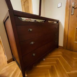 Cómoda madera cerezo con tapa cristal