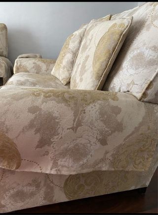 Sofá de 2 plazas beige y dorado (estampado)