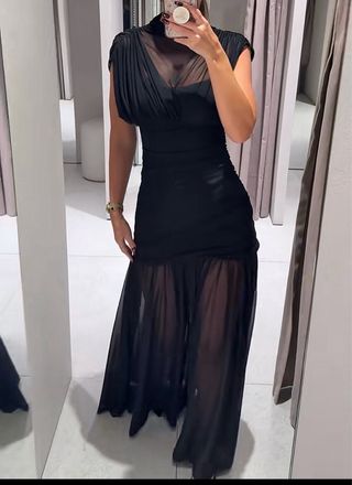 Vestido largo negro elegante drapeado