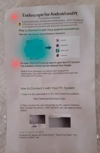 OF- Cámara endoscópica movil USB cable 2m. en mano