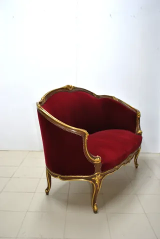 Antiguo sofá Luis XV nogal y oro