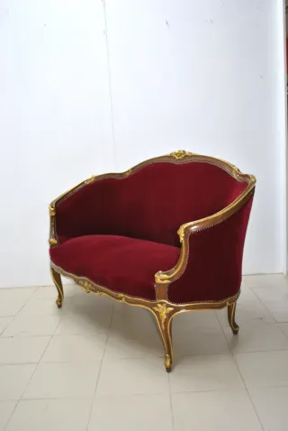 Antiguo sofá Luis XV nogal y oro