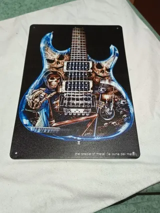 Placa Metálica Heavy Metal Guitarra Calaveras