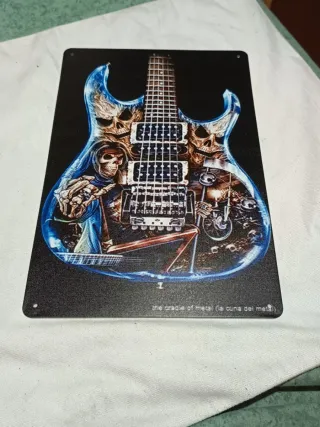 Placa Metálica Heavy Metal Guitarra Calaveras