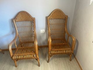 Conjunto mimbre: sofá 2 plazas, 2 sillones y mesa