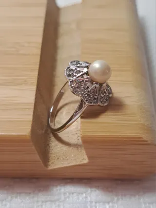 Anillo Vintage Plata 925 Perla y Circonitas