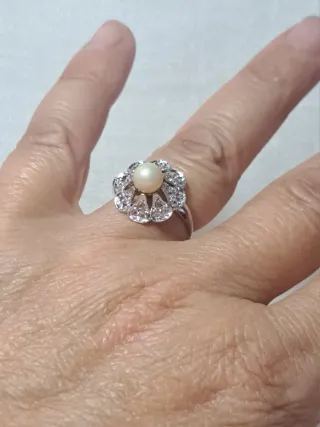 Anillo Vintage Plata 925 Perla y Circonitas