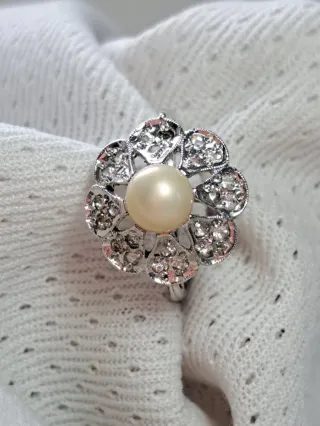 Anillo Vintage Plata 925 Perla y Circonitas