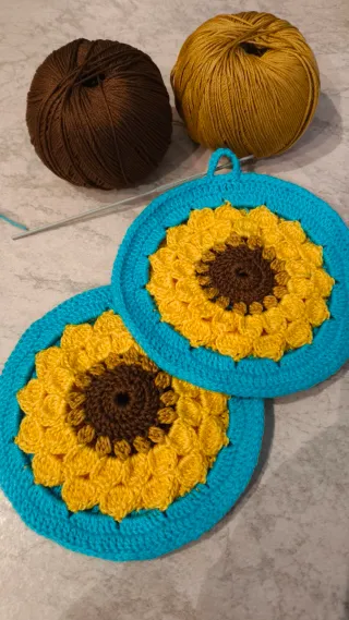 Coppia presine uncinetto Girasole