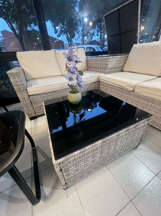 Conjunto Exterior 4 Piezas Ratán Gris + arcon