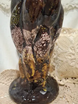 Jarrón Vintage Cerámica Marrón y Amarillo