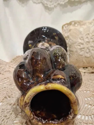 Jarrón Vintage Cerámica Marrón y Amarillo