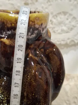 Jarrón Vintage Cerámica Marrón y Amarillo