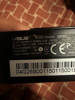 Cargador Asus EeePC 20V 1.58A Original