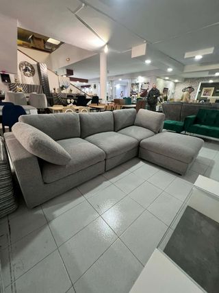 Sofá Cama Gris Modular con Puff