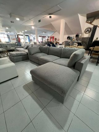 Sofá Cama Gris Modular con Puff