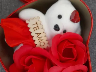 Caja Corazón con Peluche y Rosas Rojas