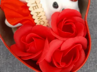 Caja Corazón con Peluche y Rosas Rojas