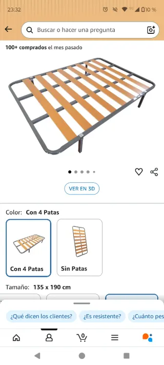 Somier 135x190cm con 4 patas