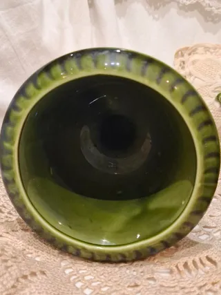 Jarrón y figura de pato de cerámica verde vintage