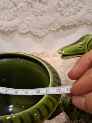 Jarrón y figura de pato de cerámica verde vintage